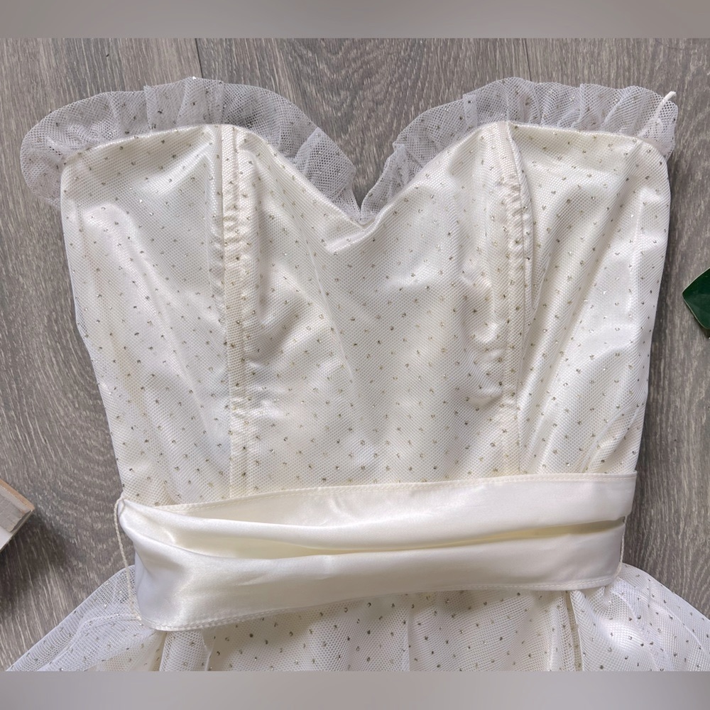 IVORY Vintage 80s Gunne sax sparkly tulle tube dress. Size 9. - Picture 3 of 10